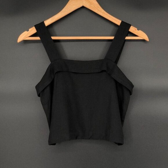 American Eagle Linen Blend Smocked Back Crop Tank Top XS Black Coastal Beach - Picture 1 of 8